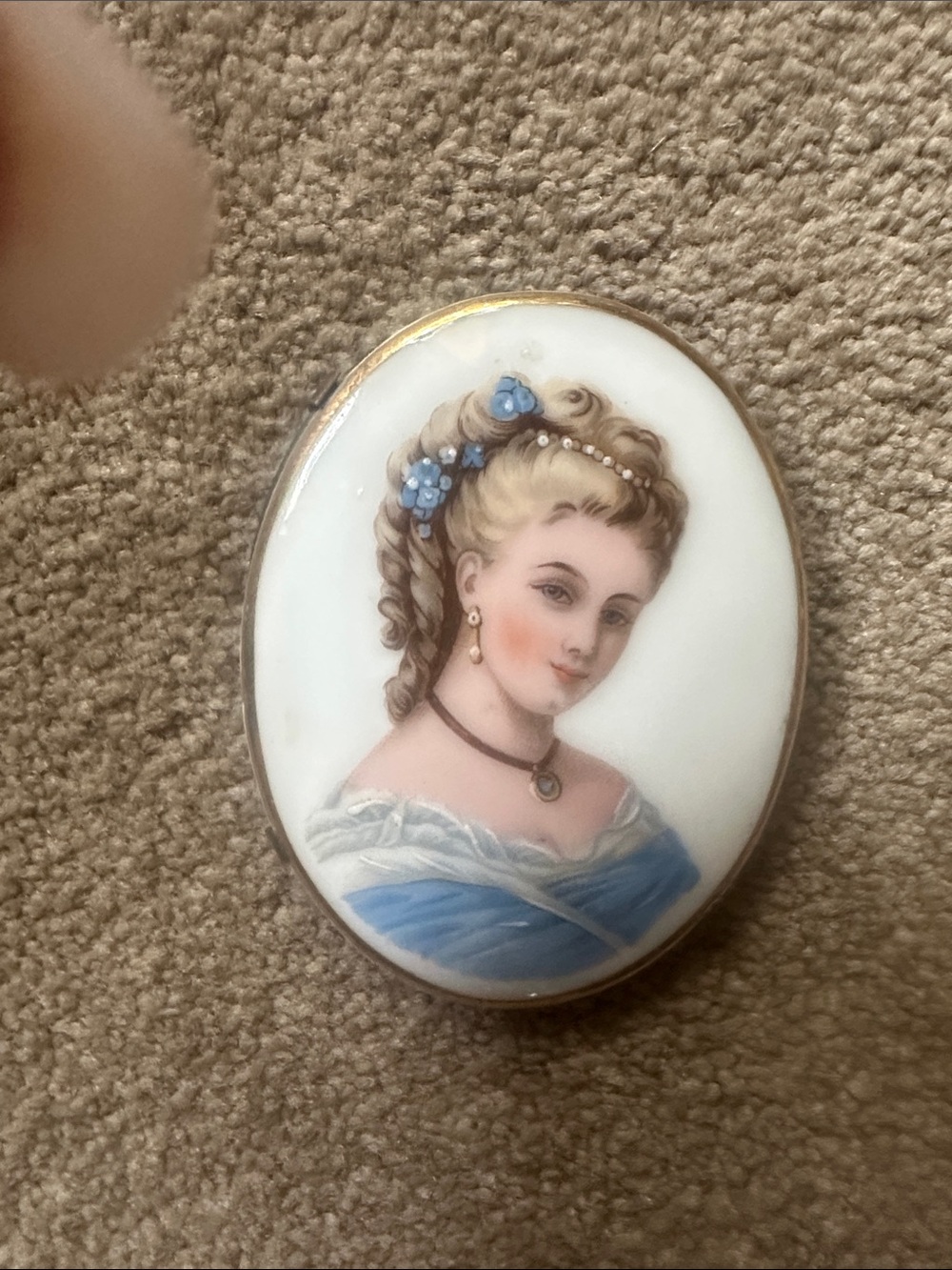Elegant Blue and White Cameo Brooch